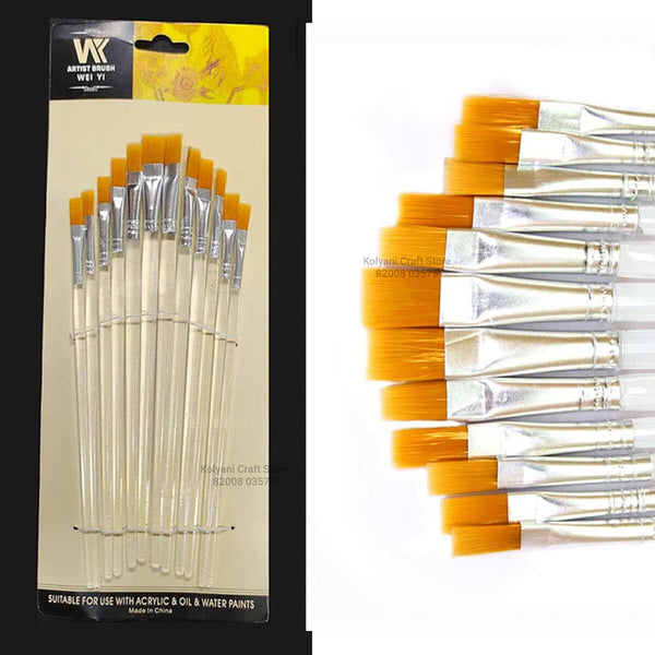 12 Pc Flat Brush Clear Handle Set