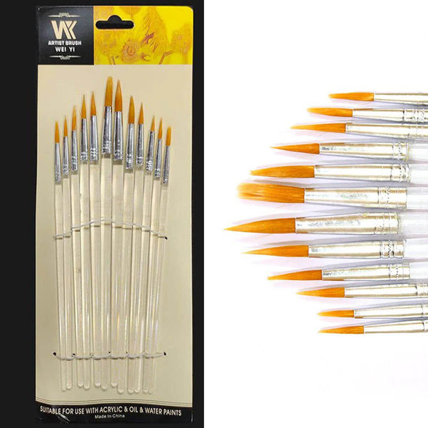 12 Pc Round Brush Clear Handle Set