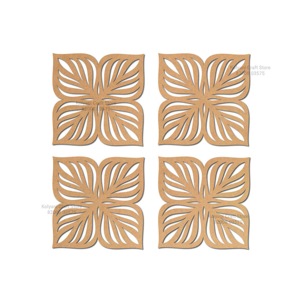 Leaf Square Designer Coaster MDF Cutout  Set of 4