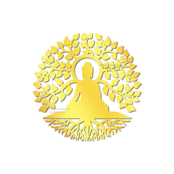 Mahavir Swami With Tree Acrylic Cutout Gold