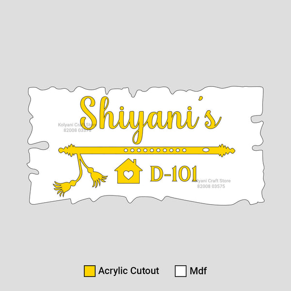 Custom Acrylic Cutout for Rectangle With Bansuri Name Plate With MDF - C