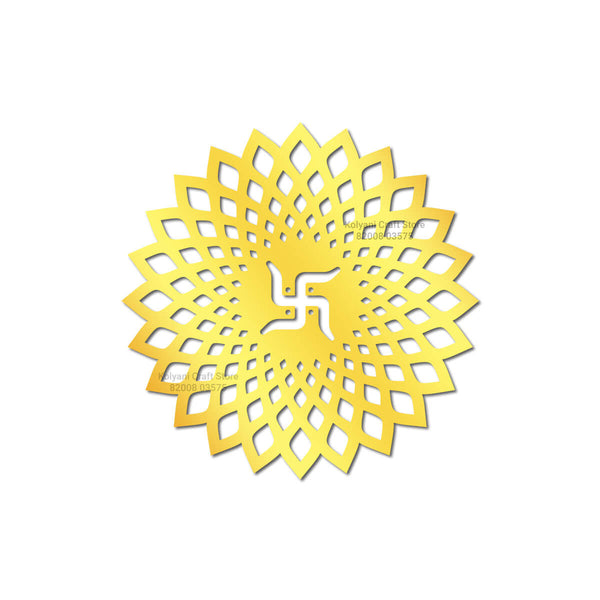 Designer Swastik Round Acrylic Cutout Gold